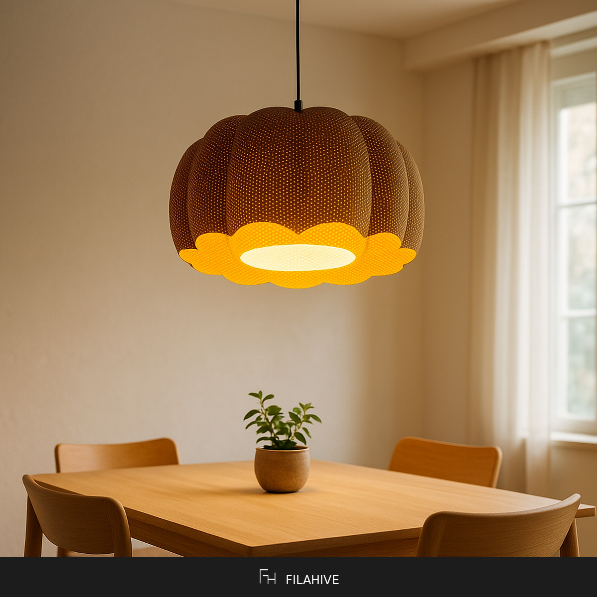 Ara Pendant Lamp in Japandi dining room with warm 2700K glow