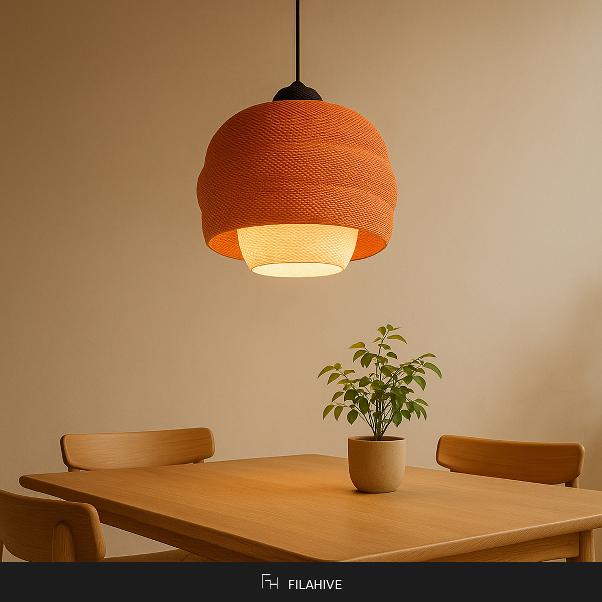 Betty Pendant Lamp in Japandi dining room with warm 2700K glow