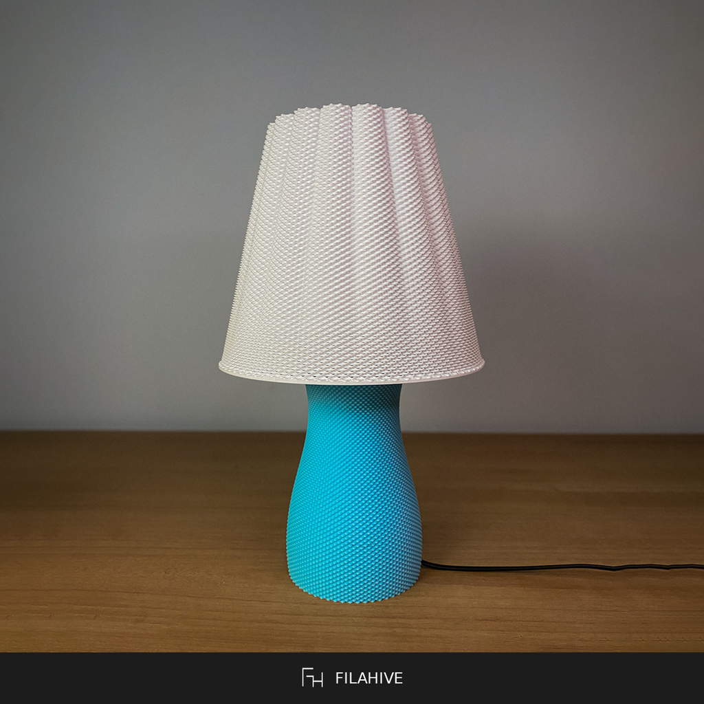 Carmen table lamp teal base with white textured shade