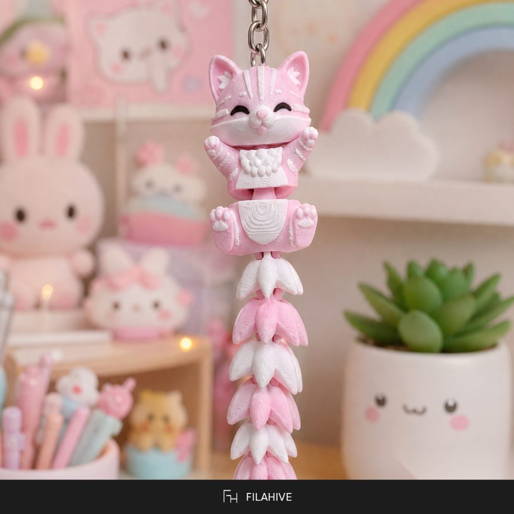Fluffy Tail Flexi Cat Keychain