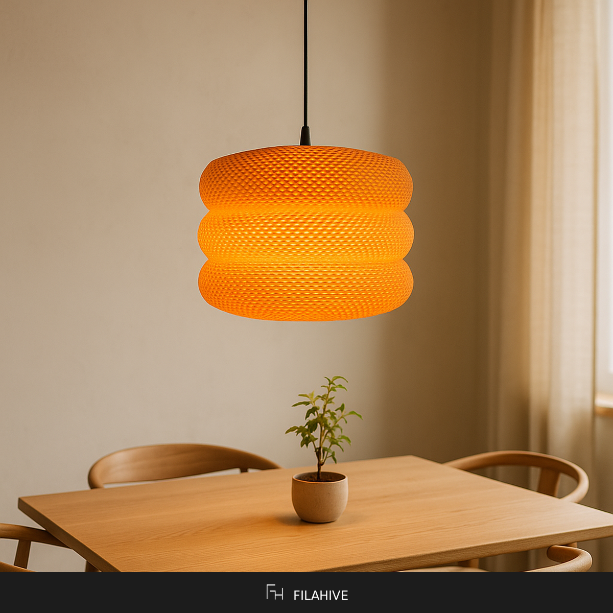 Clara Pendant Lamp in Japandi dining room with warm 2700K glow