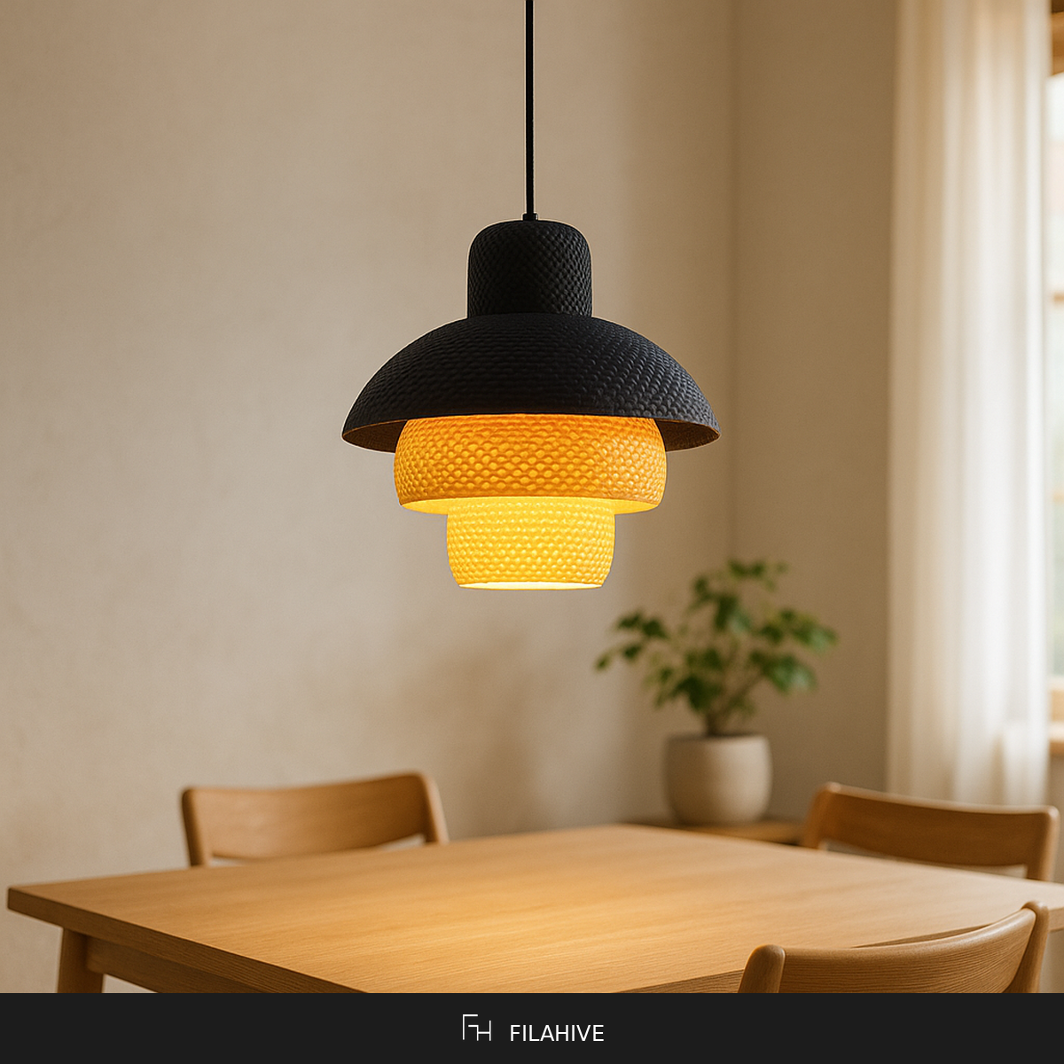 Elia Pendant Lamp in Japandi dining room with warm 2700K glow