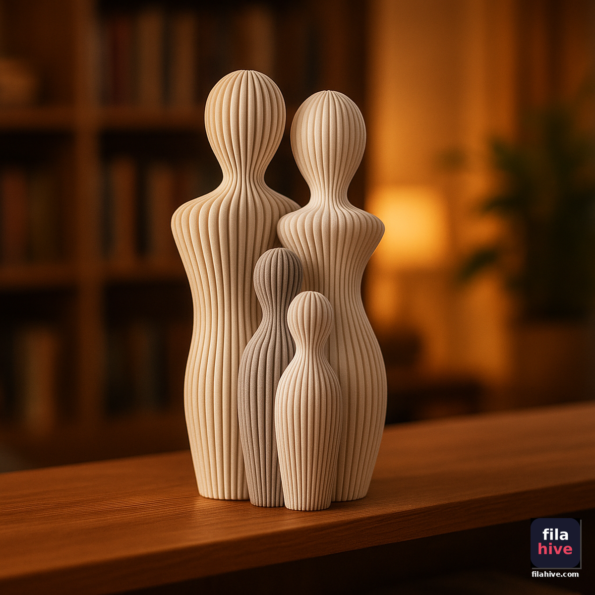 Modern Family Statue - Parents and 2 Kids - Home Decor on Wooden Shelf