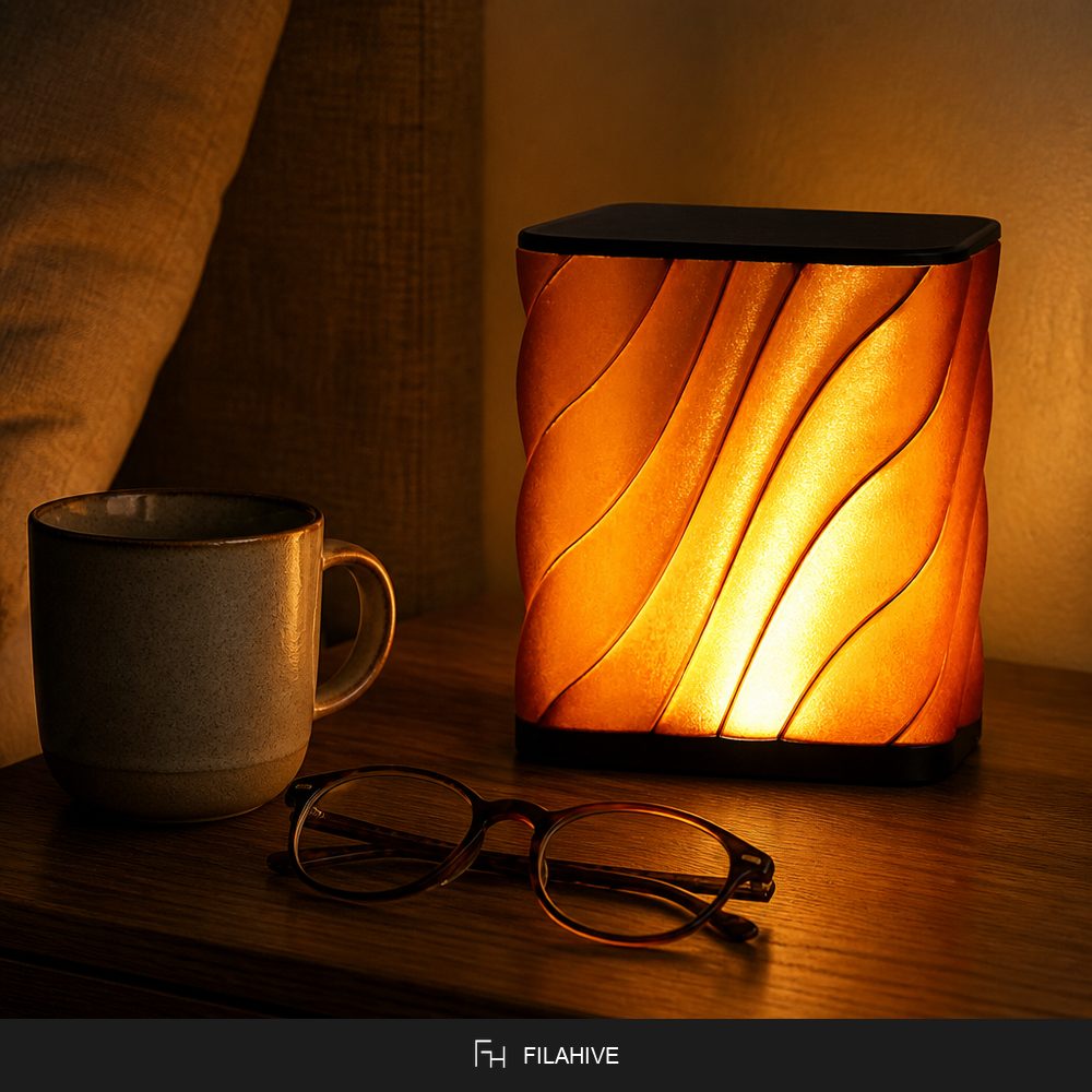 Box Wave Table Lamp in use - FilaHive