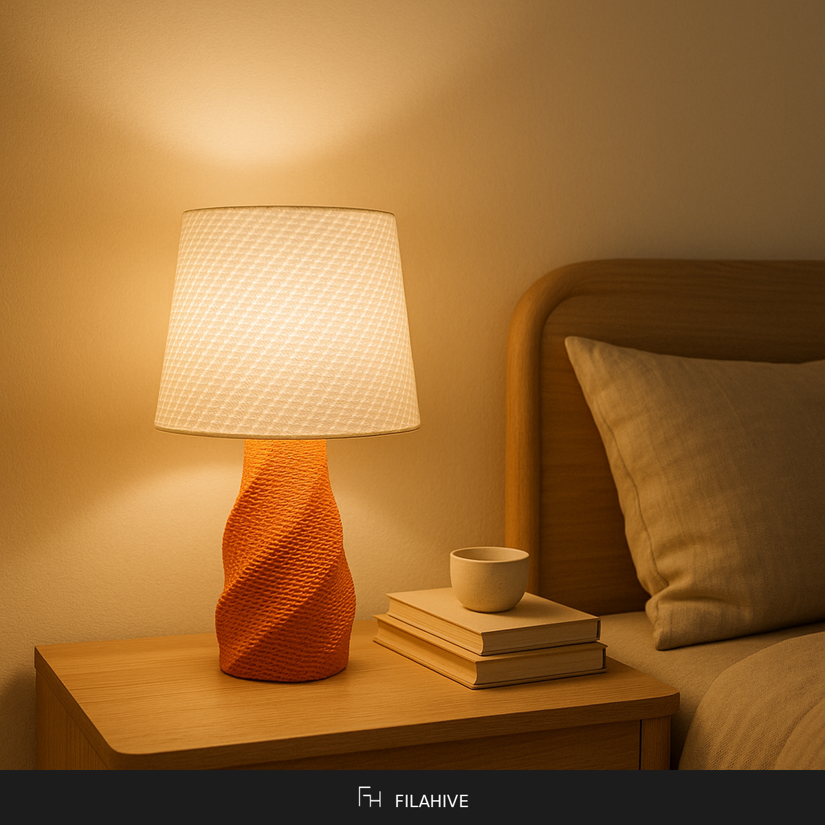 Julian Table Lamp in Japandi bedroom with warm 2700K glow