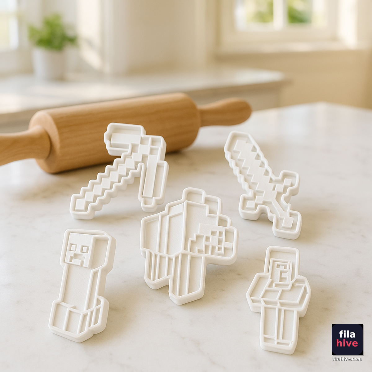 Minecraft Cookie Cutters Set on Kitchen Counter
