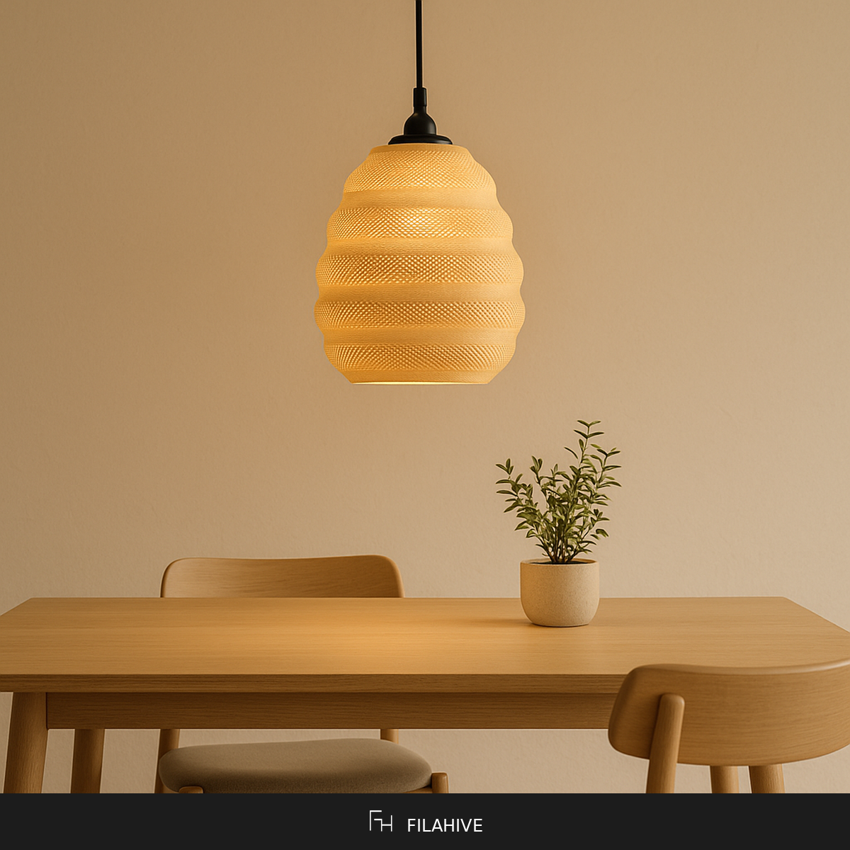 Toro Pendant Lamp in Japandi dining room with warm 2700K glow